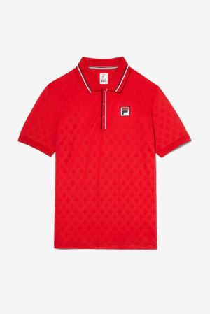 FILA Heritage Jacquard Polos Red / Navy / White,Mens Tennis | CA.YDCRME946